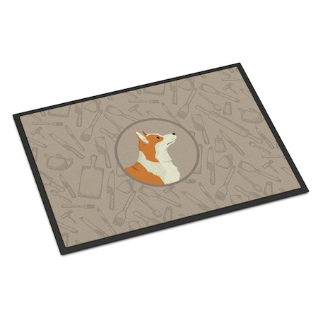 Carolines Treasures 18 x 27 in. Pembroke Corgi in the Kitchen Indoor or Outdoor Mat CK2201MAT